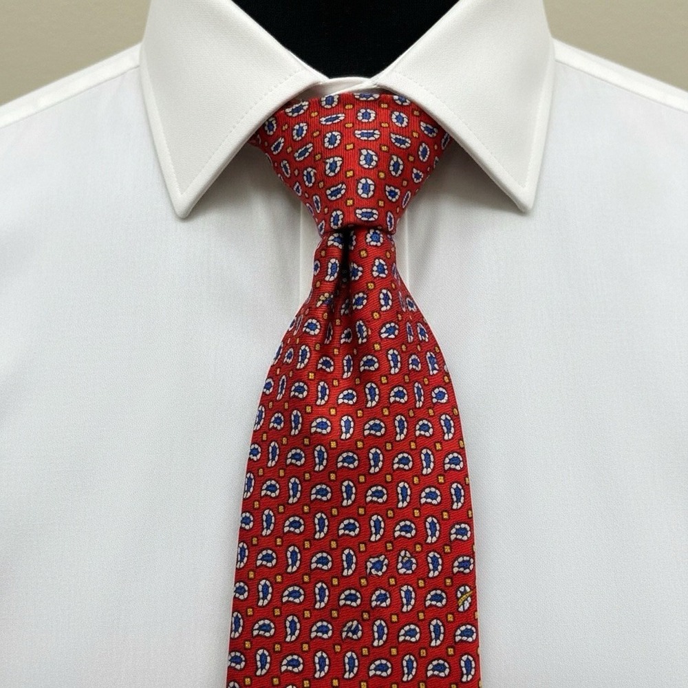 Polo Ralph Lauren Red Silk Tie Necktie Yellow Squat Blue White Paisley 3.75"x57"